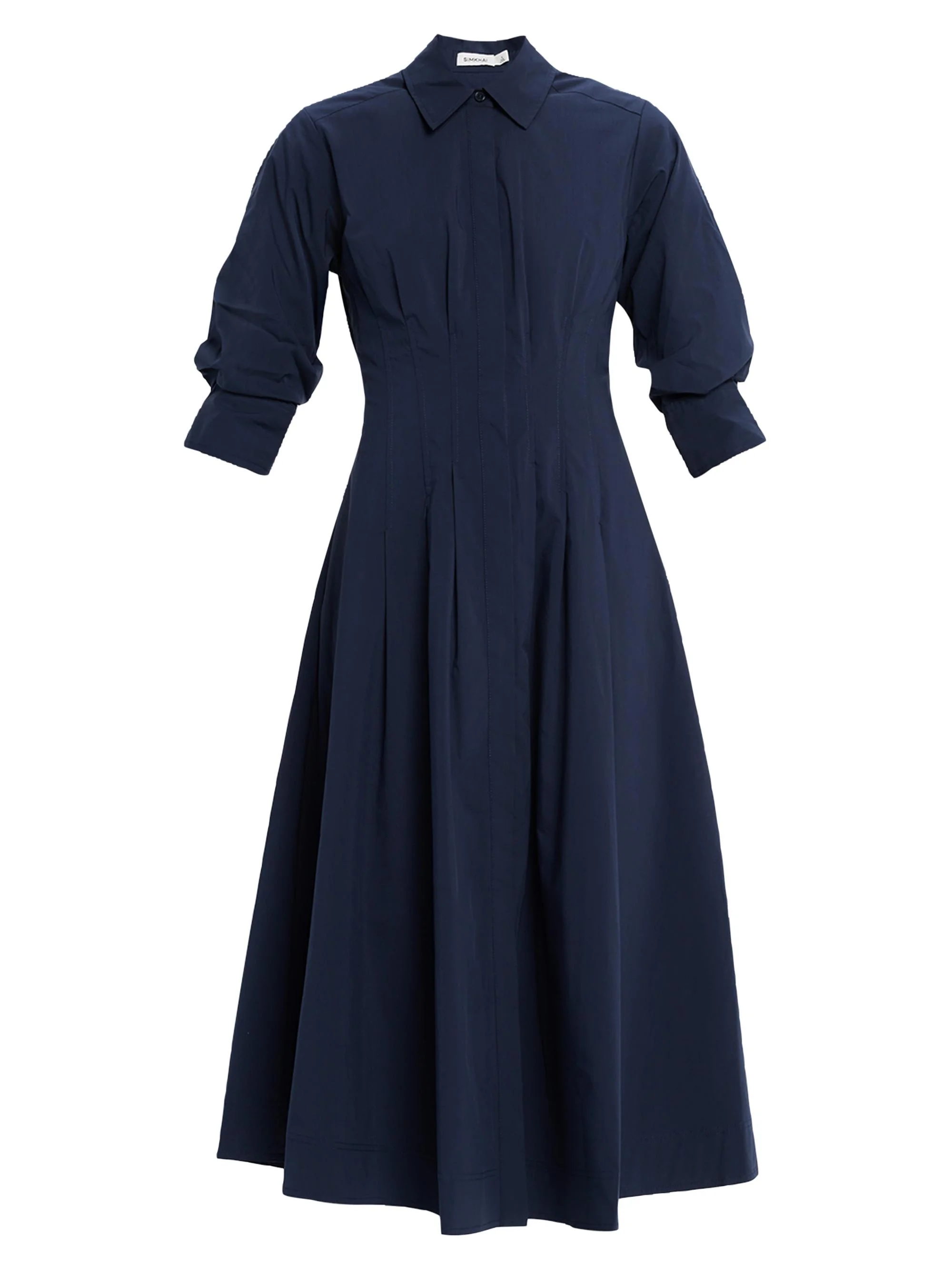 Women's Jazz Core Cotton Poplin Pintuck Midi-Dress - Dark Blue - 1