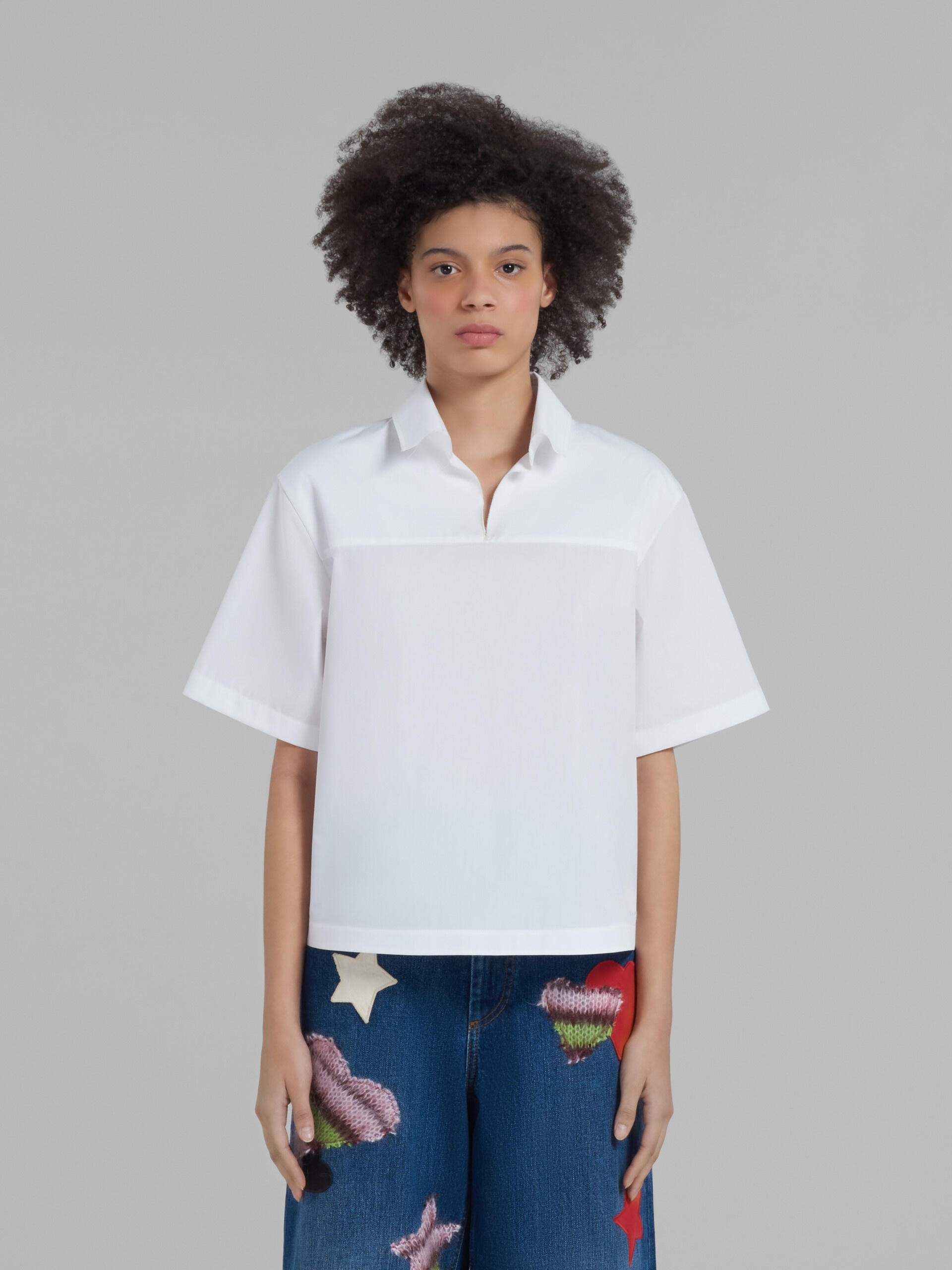 WHITE BIO POPLIN BLOUSE WITH POLO BACK - 2