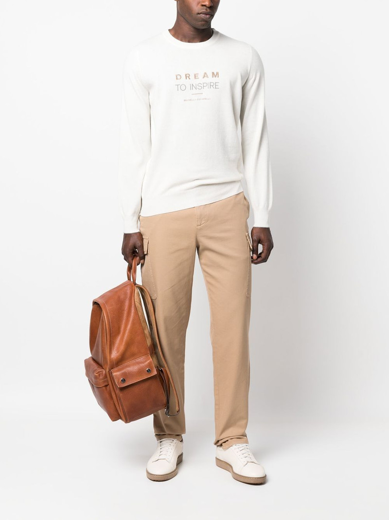 Brunello Cucinelli embroidered-slogan cashmere jumper outlook