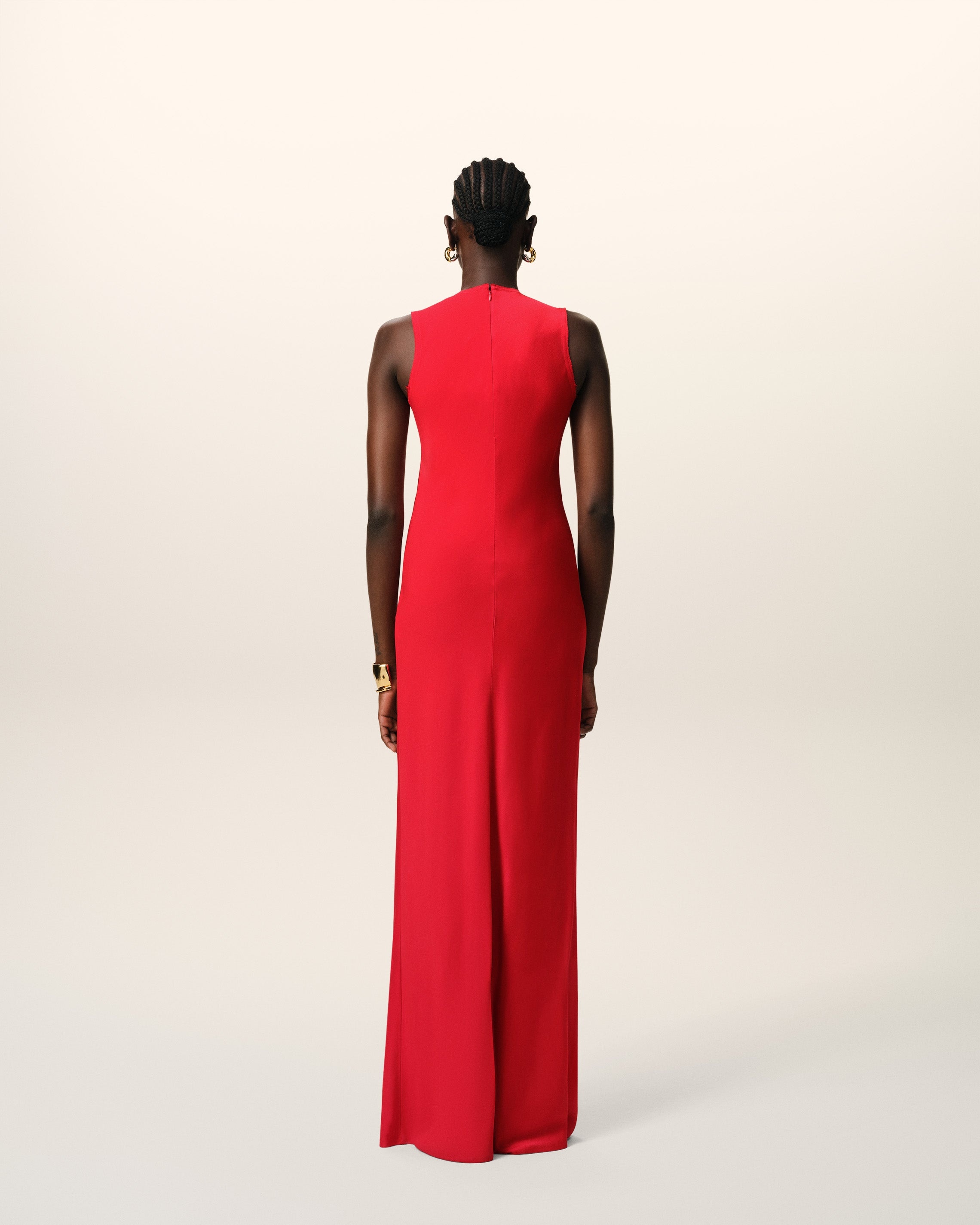 RED LONG STRAIGHT DRESS - 5