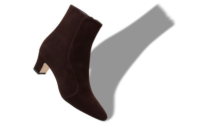 Manolo Blahnik Brown Suede Round Toe Ankle Boots outlook