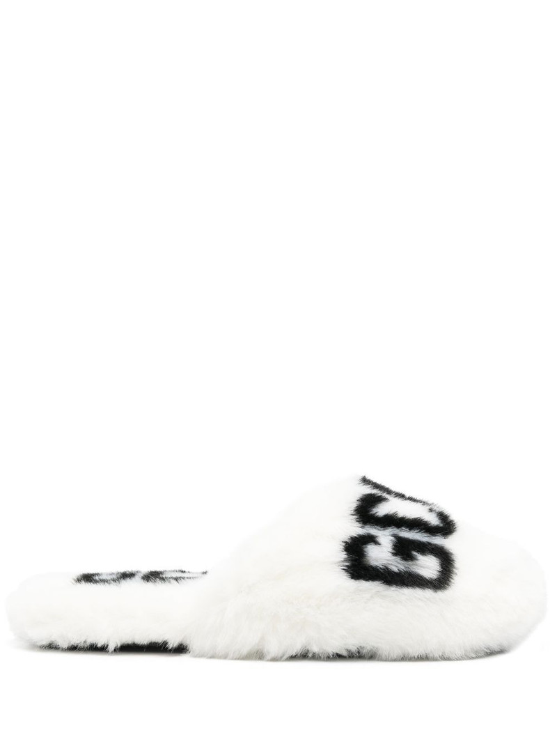logo-print faux-fur slippers 1