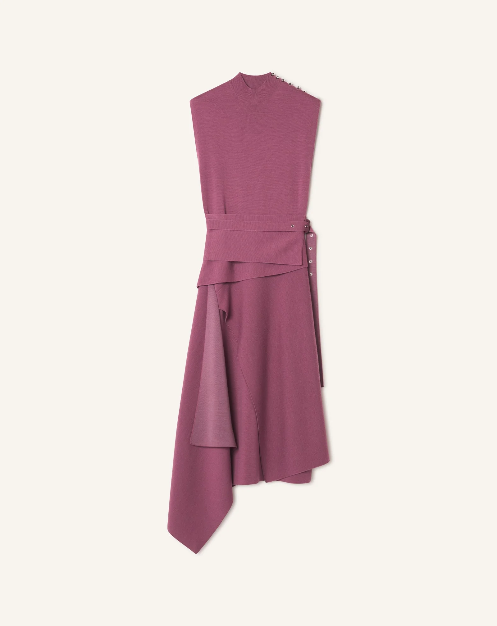 DRAPED HIGH COLLAR DRESS IN WOOL - 1