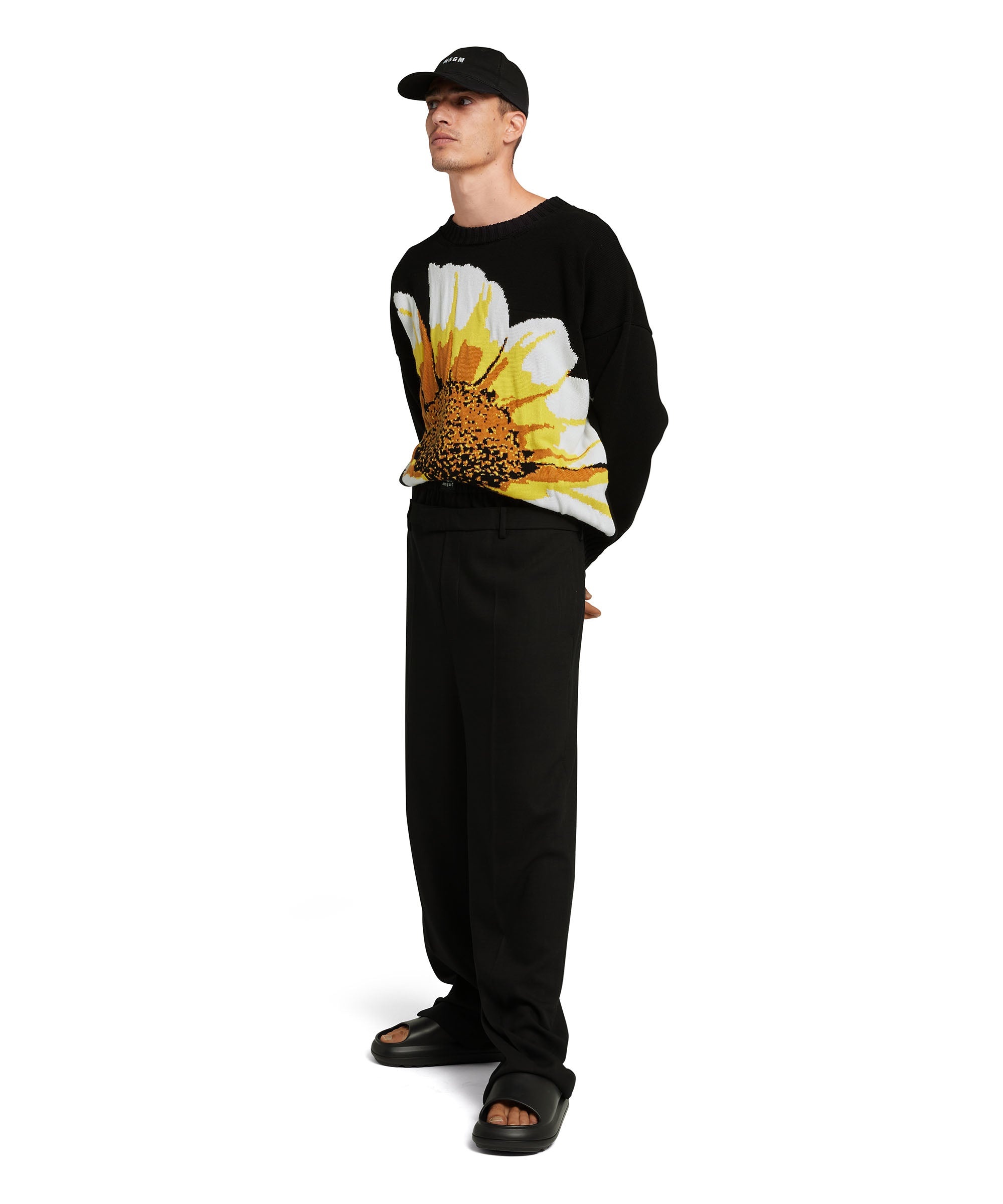 Crewneck shirt with large jacquard daisy - 5