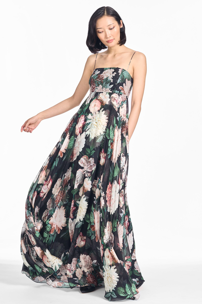 EMBELLISHED AMES GOWN - ONYX & BLUSH BLOOMS 1
