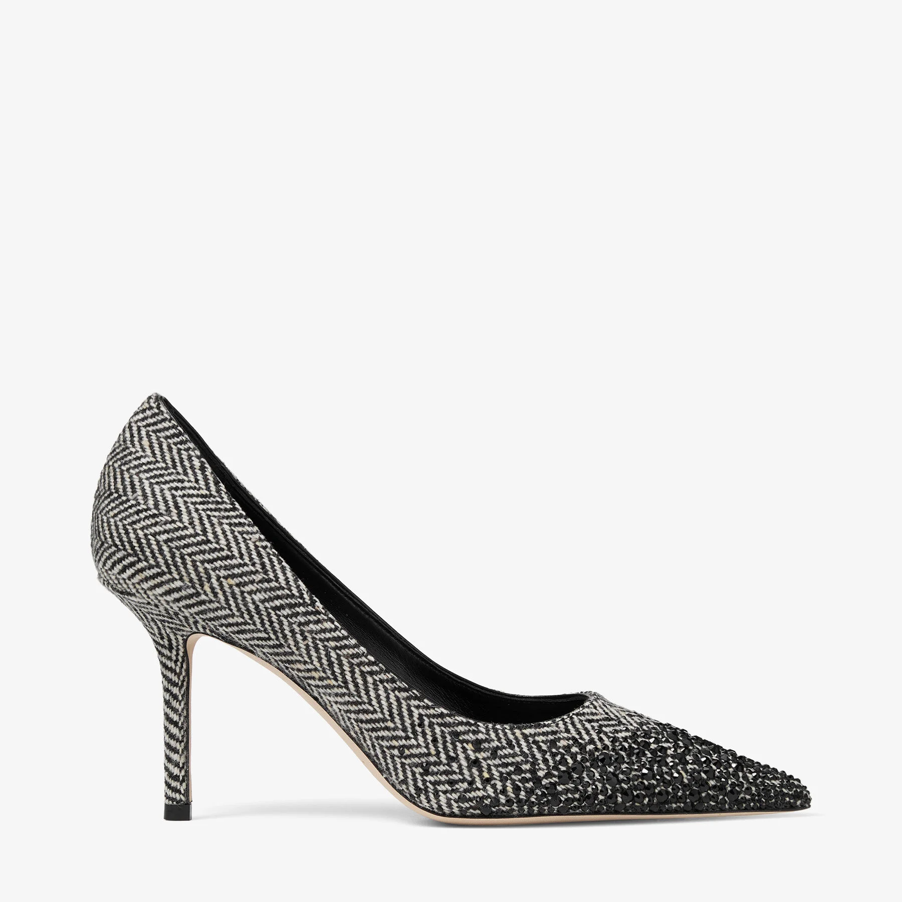 Love 85 Grey and Black Mix Herringbone Fabric Pumps with Dégradé Crystal Embellishment - 1