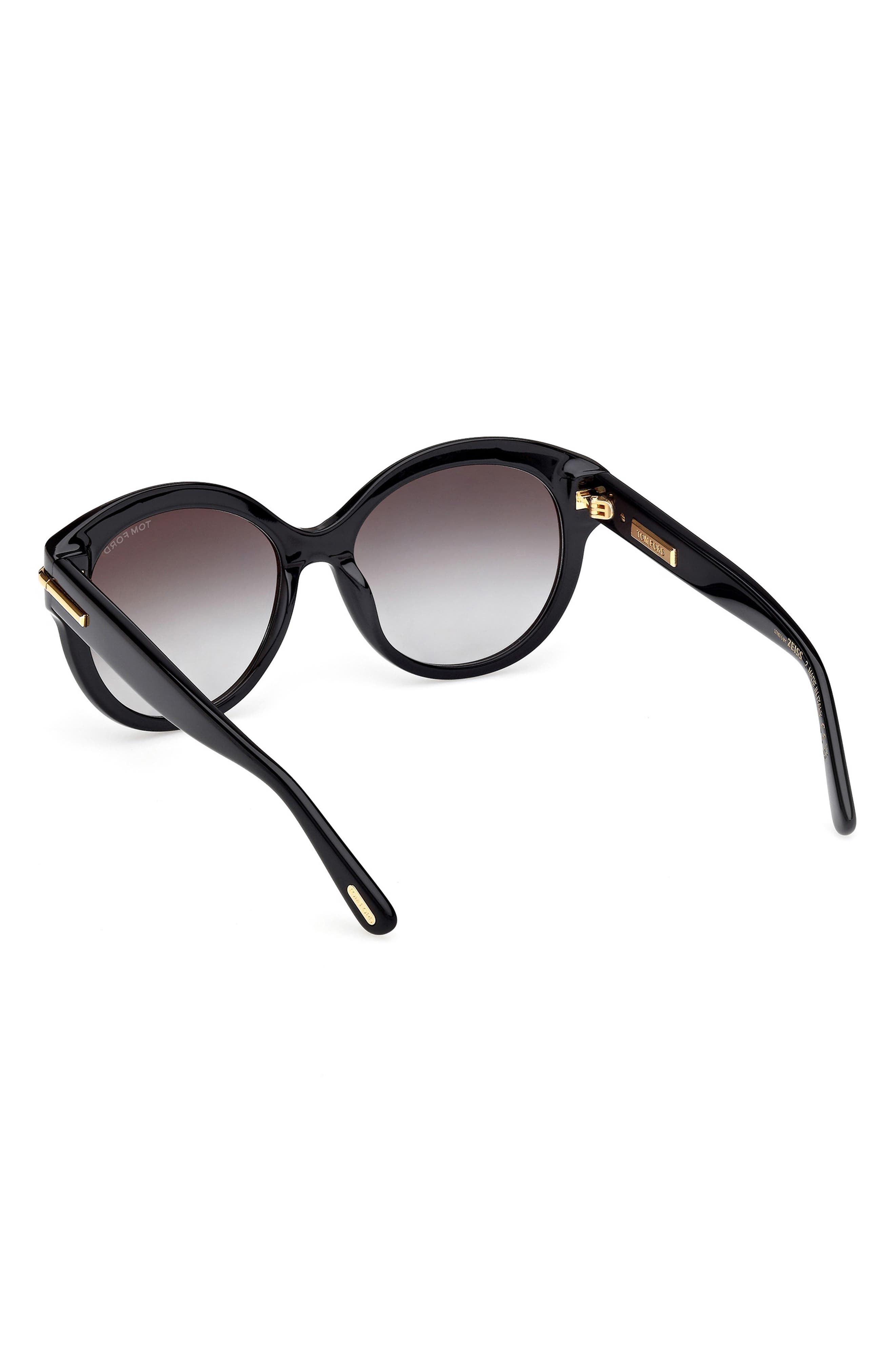 TOM FORD Icon 57mm Gradient Round Sunglasses in Shiny Black Beveled /Smoke at Nordstrom - 4
