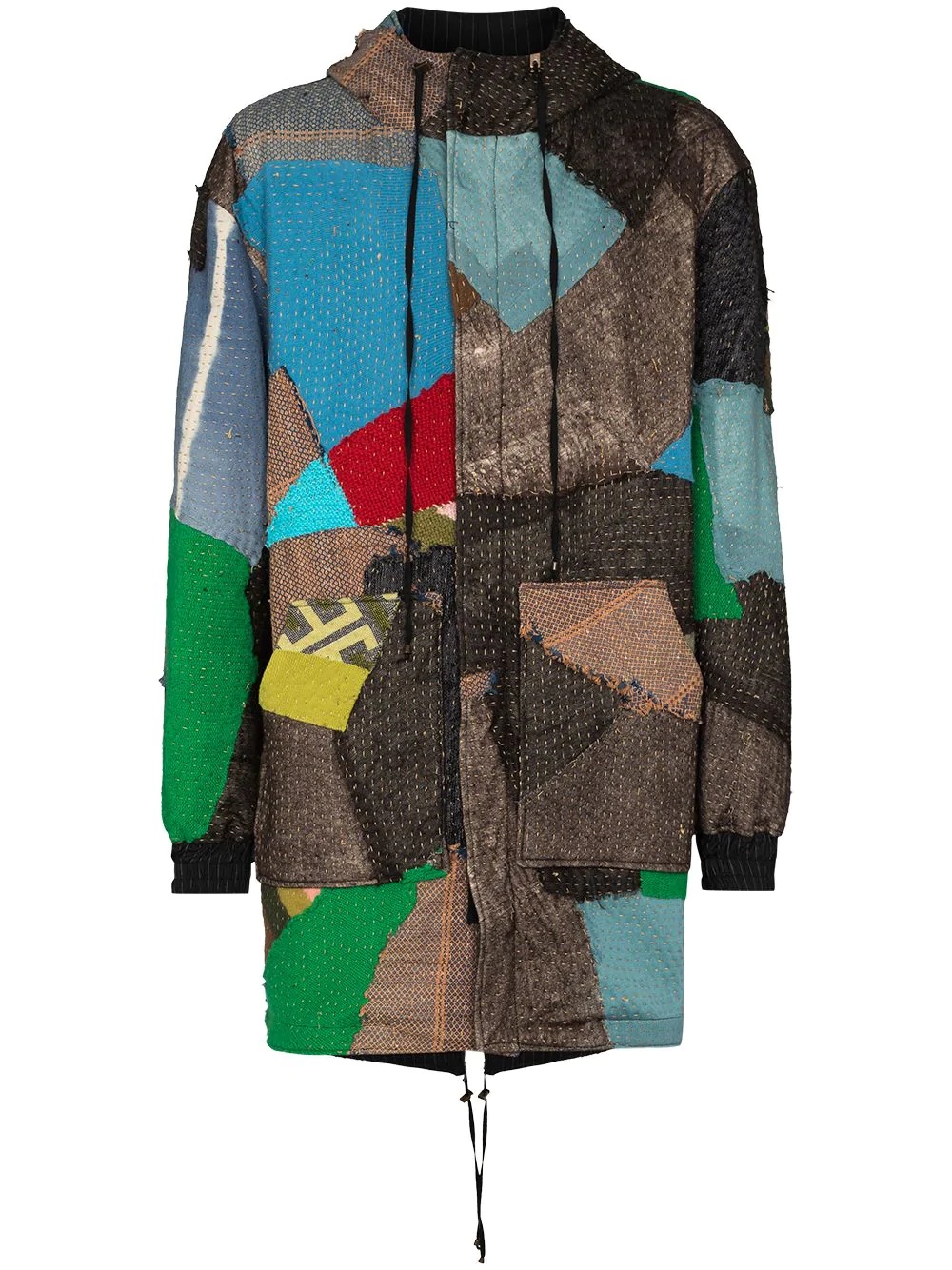 hooded patchwork-style parka coat - 1