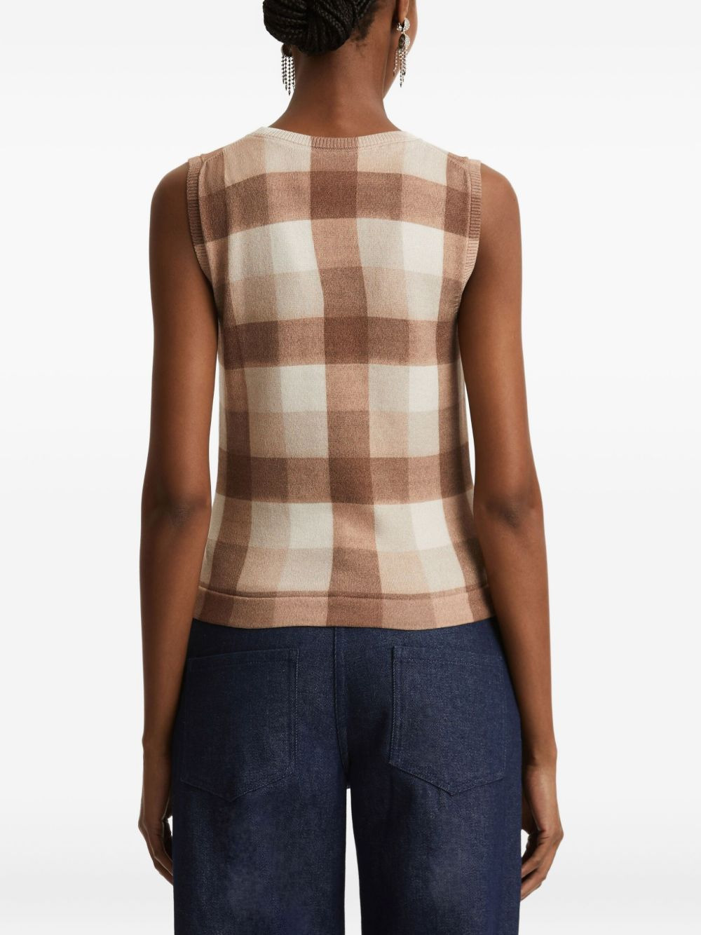 checked sleeveless vest - 4