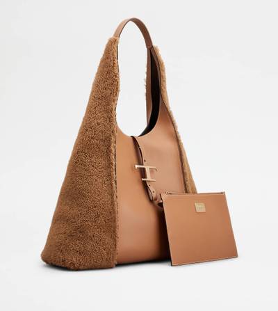 Tod's TIMELESS HOBO BAG IN LEATHER AND SHEEPSKIN LARGE - BROWN outlook