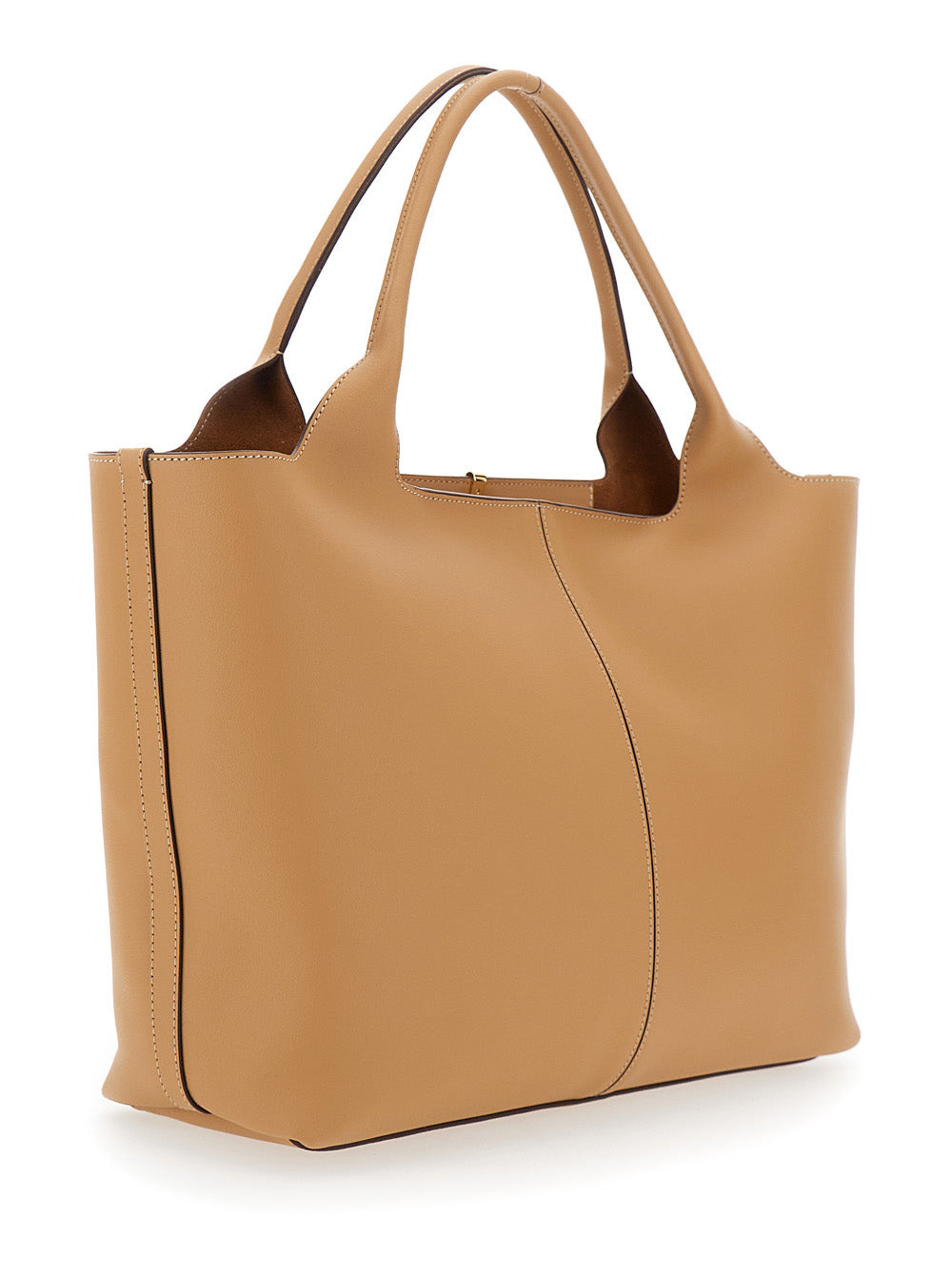 Tod's Women Beige Tote Bag With Two Top Handles And Logo Plaque On The Front In Leather Woman - 3