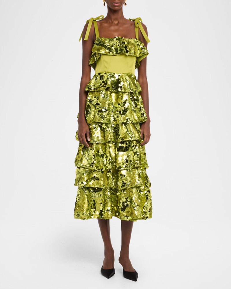 AKNVAS Asta Sequined Ruffle Midi Dress outlook