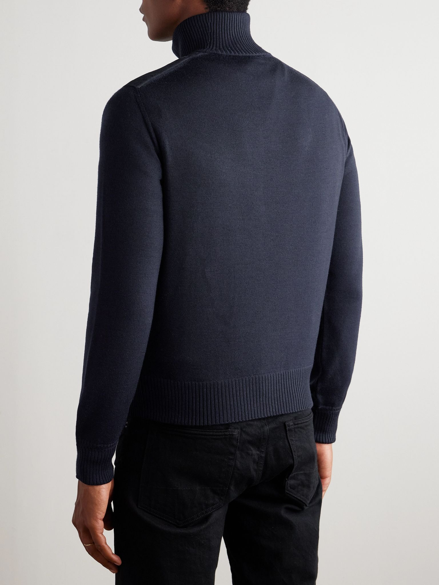 Slim-Fit Suede and Merino Wool and Cashmere-Blend Jacket Navy - 4