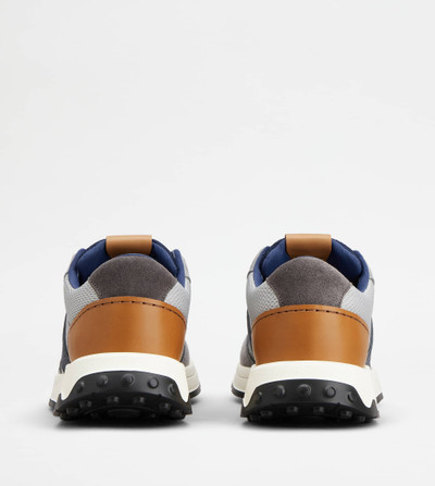 Tod's SNEAKERS IN LEATHER AND TECHNICAL FABRIC - BLUE, GREY, BROWN outlook