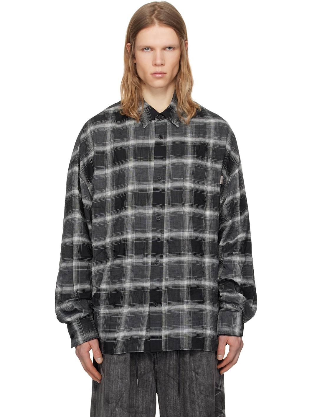 Juun. J Gray Crinkled Check Shirt - 1