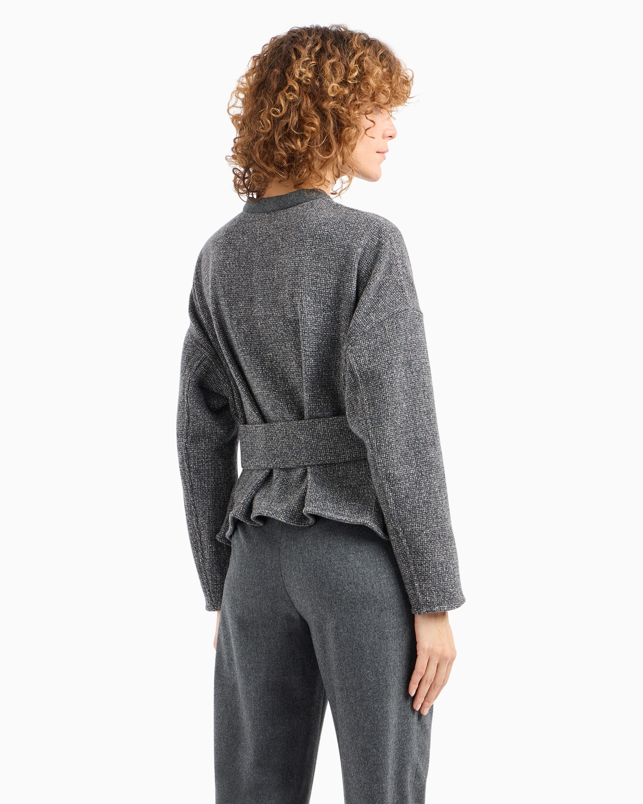 Icon belted wool-blend basketweave jacket - 3