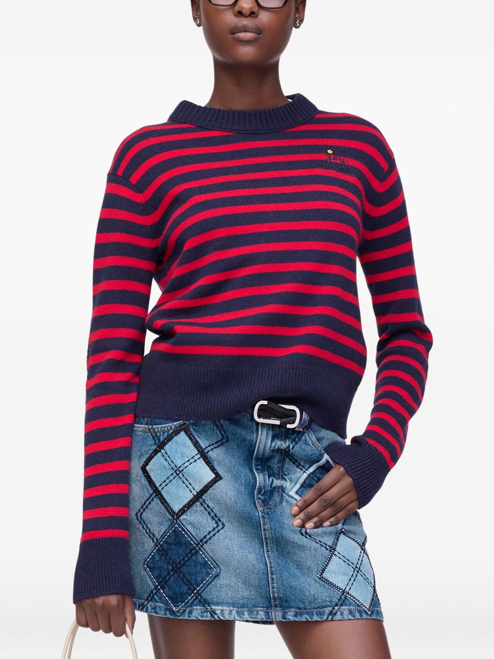 striped-pattern flower-embellished sweater - 4