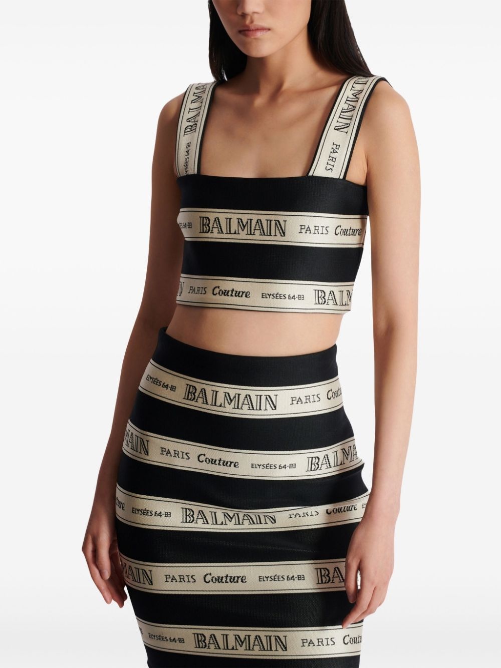 ribbon-jacquard crop top - 6