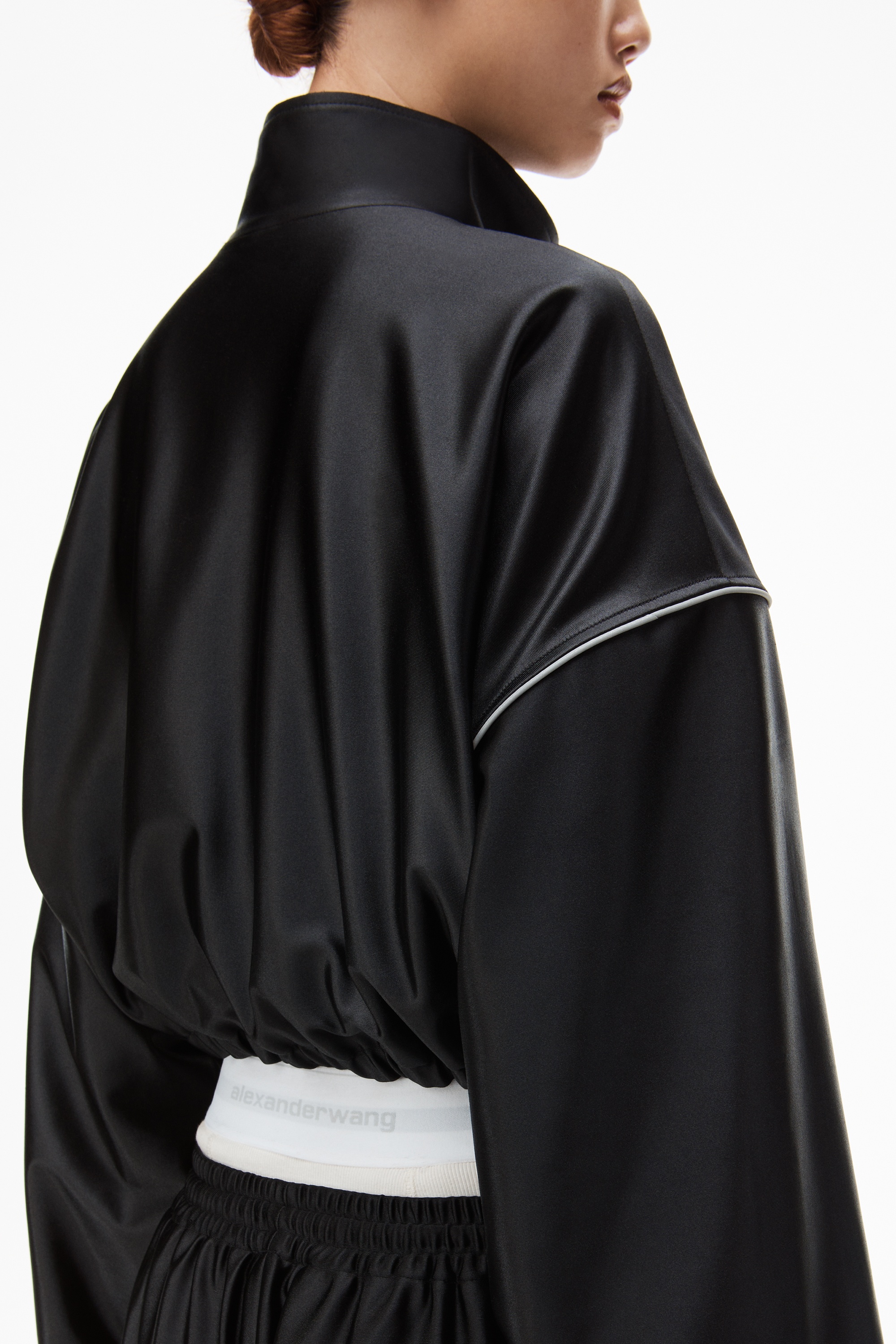 cropped track jacket in satin jersey - 6