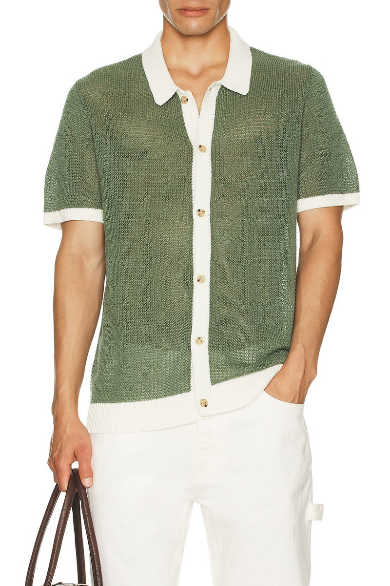Linen Short Sleeve Button Up Knit Shirt 3