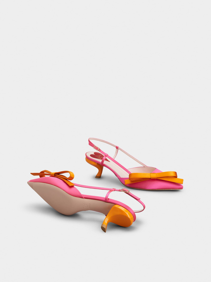 Virgule Bow Slingback Pumps in Satin 6
