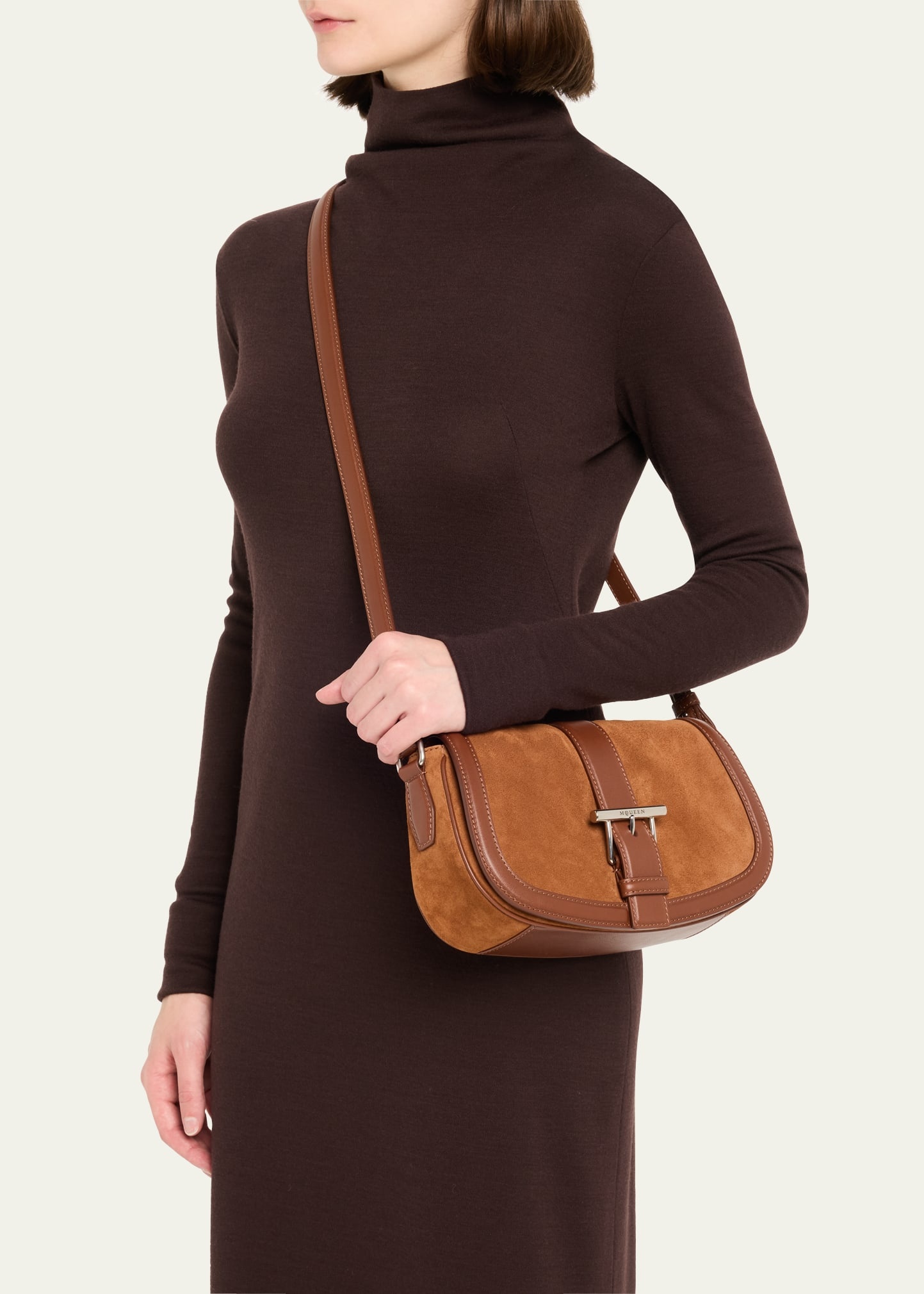 T-Bar Saddle Suede & Leather Crossbody Bag - 2