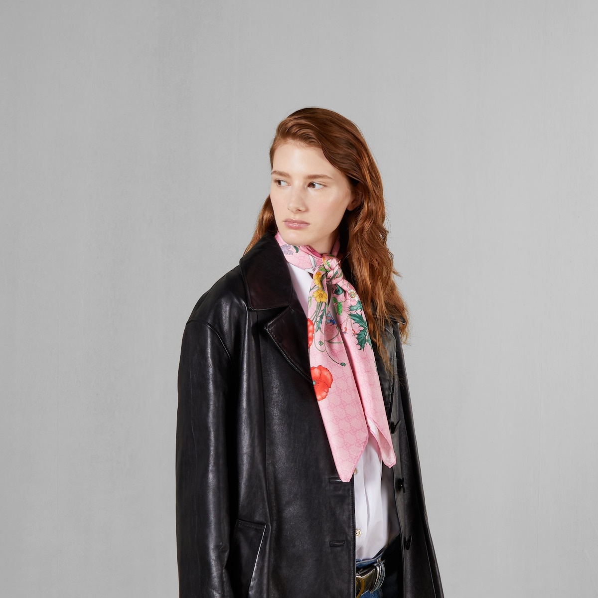 Flora print silk twill scarf - 3