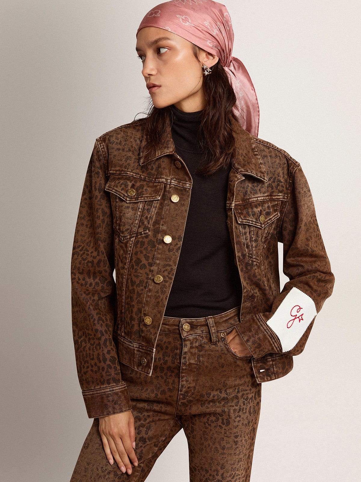 Women's denim jacket with animal print - 2