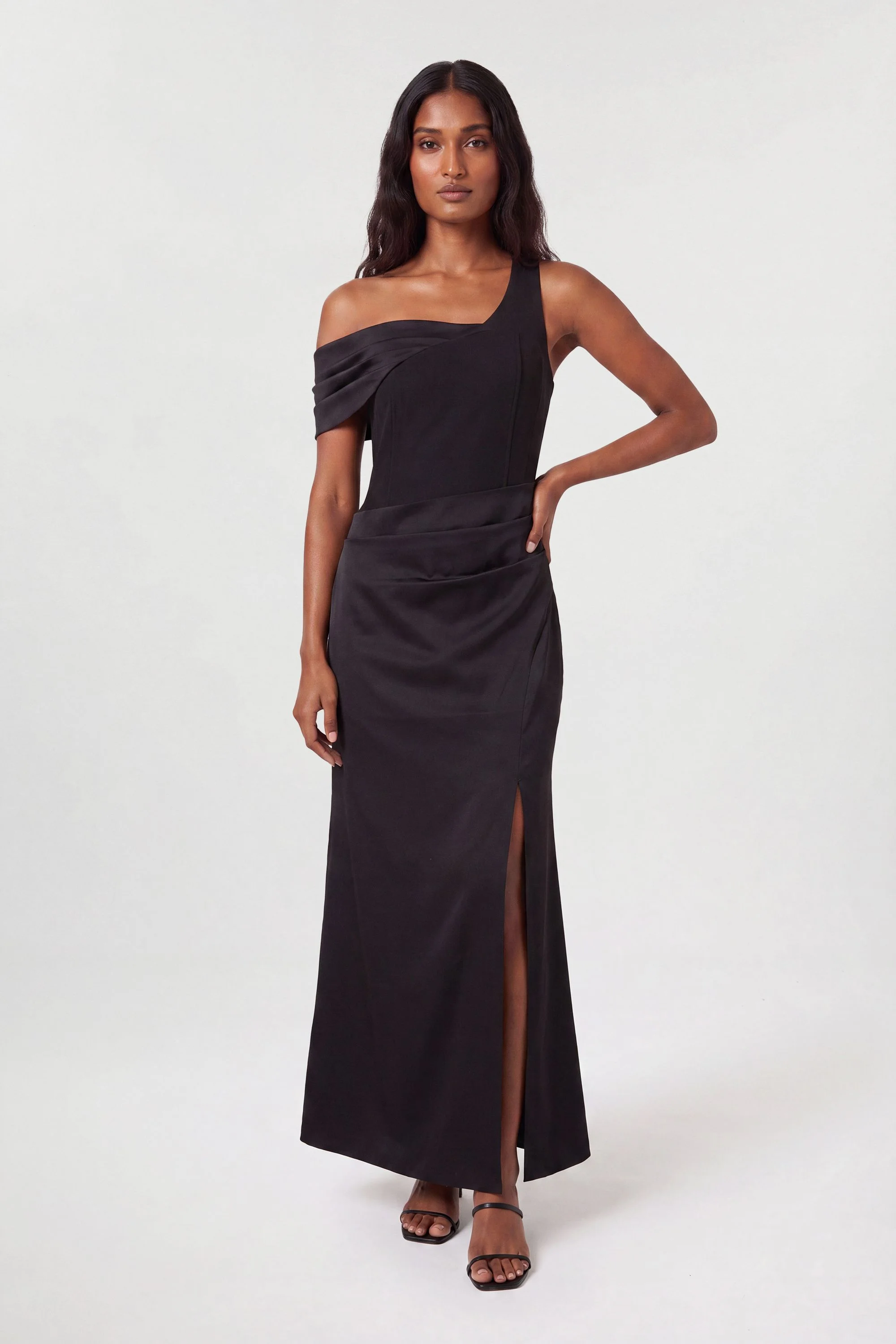 Satin Back Crepe Tailored Maxi Dress - 1