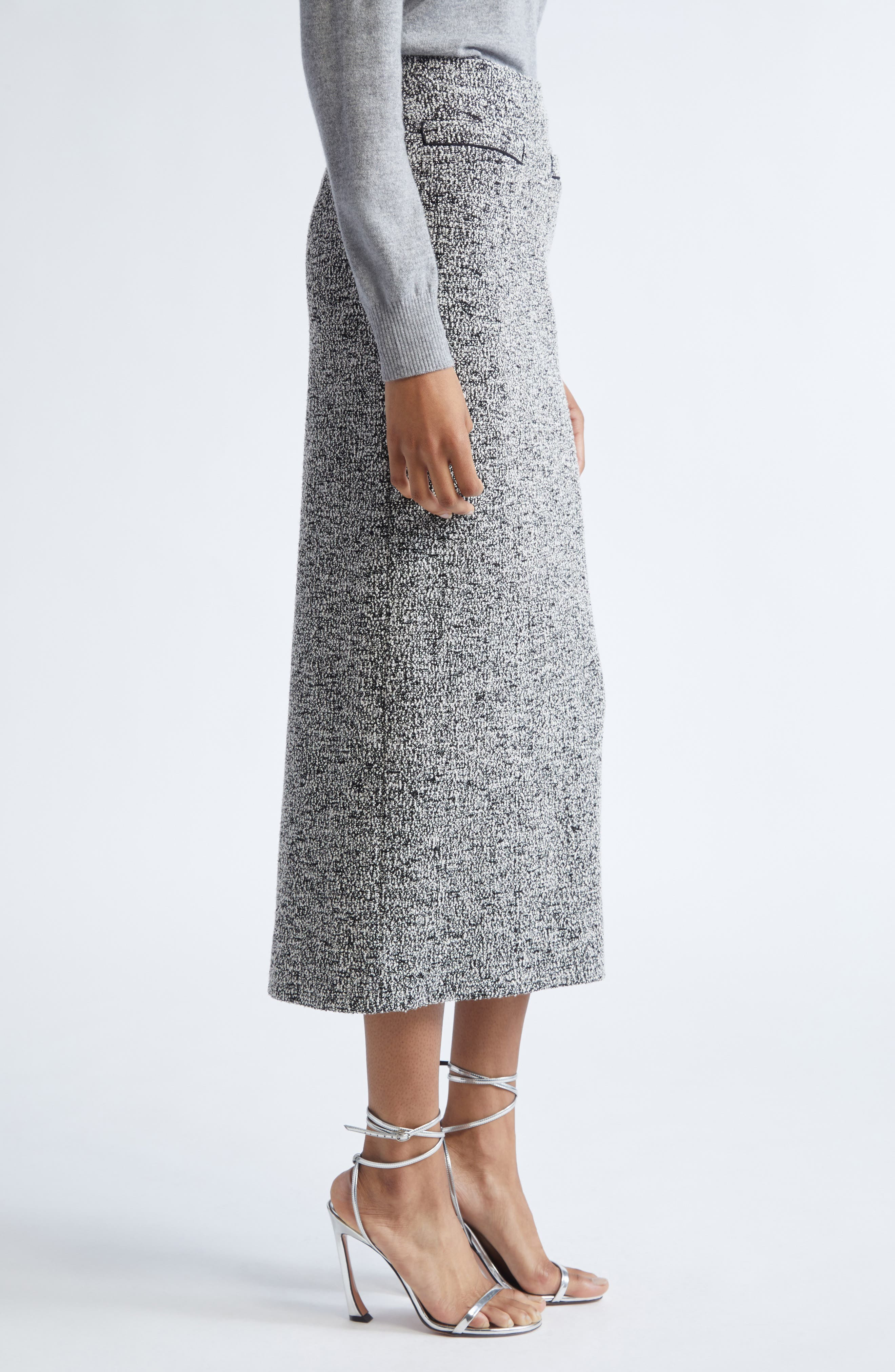 Oscar de la Renta Bouclé Jersey Knit Pencil Skirt in Black/Ivory at Nordstrom - 4