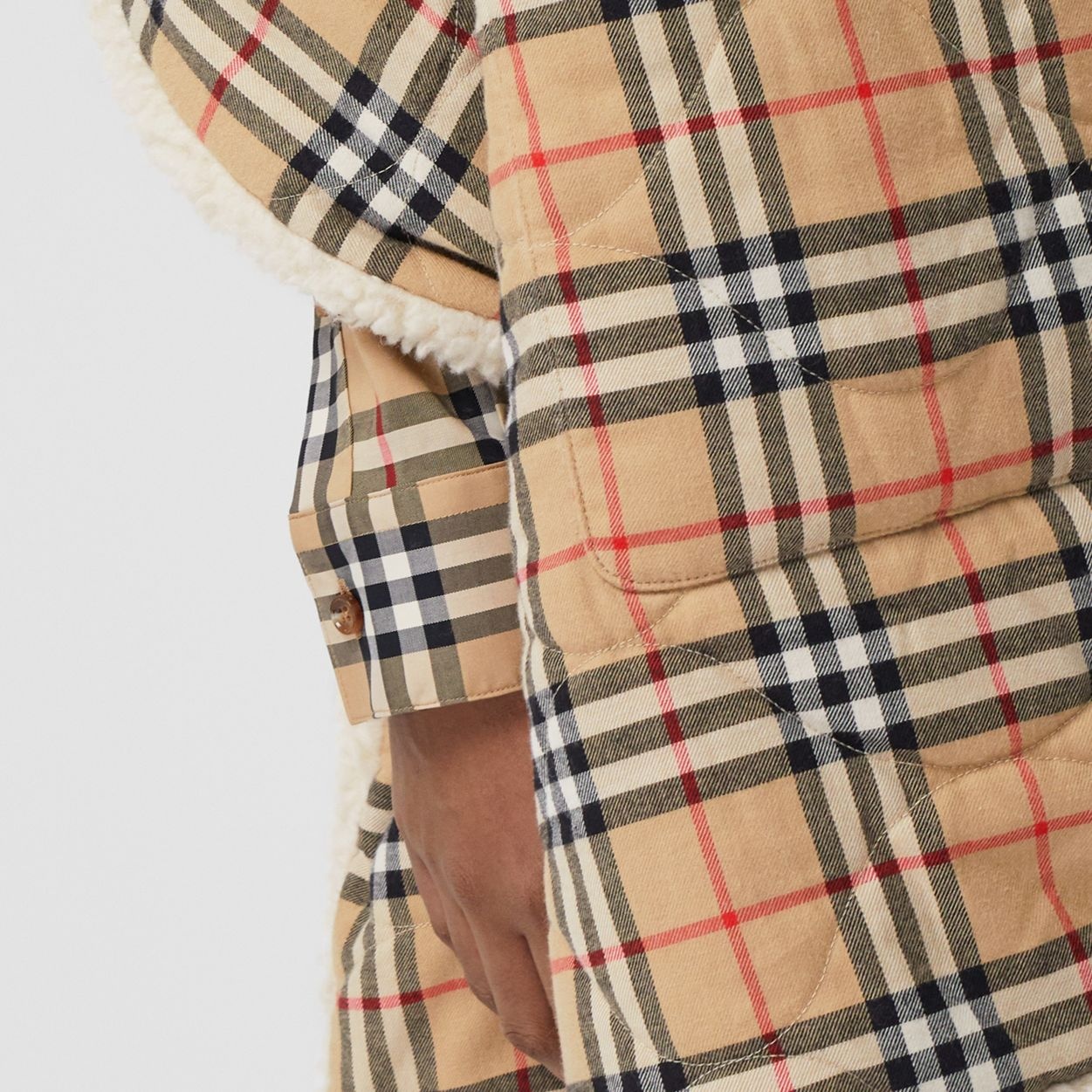 Fleece-lined Vintage Check Cotton Hooded Cape - 3