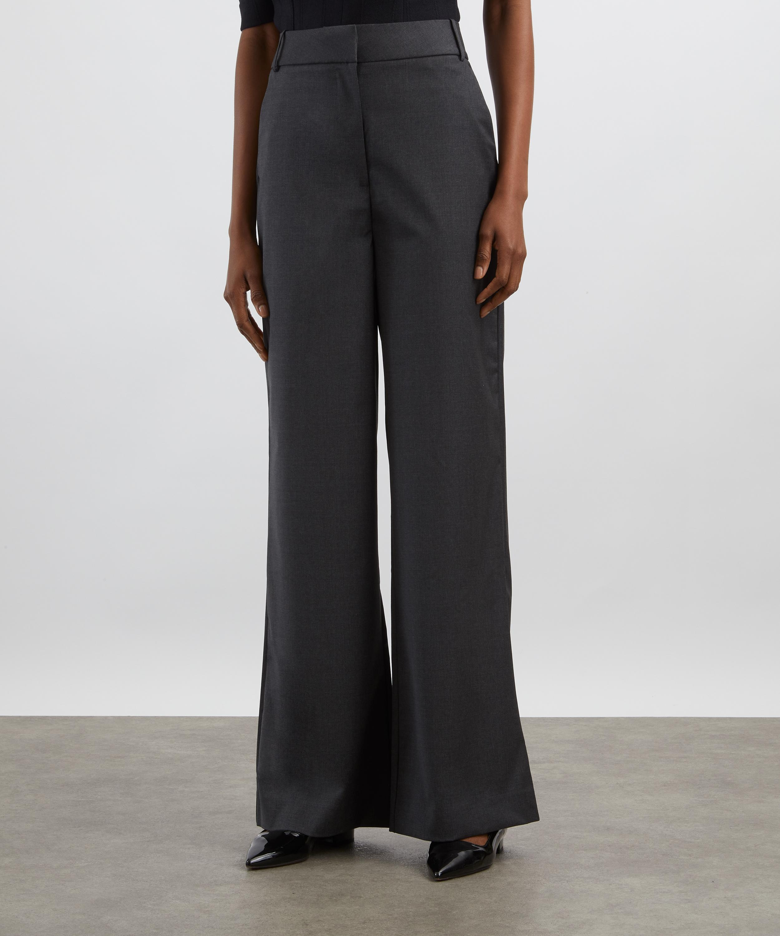 Grey Wool Wide-Leg Trousers - 3