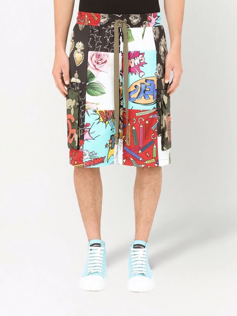 knee-length patchwork cargo shorts - 3