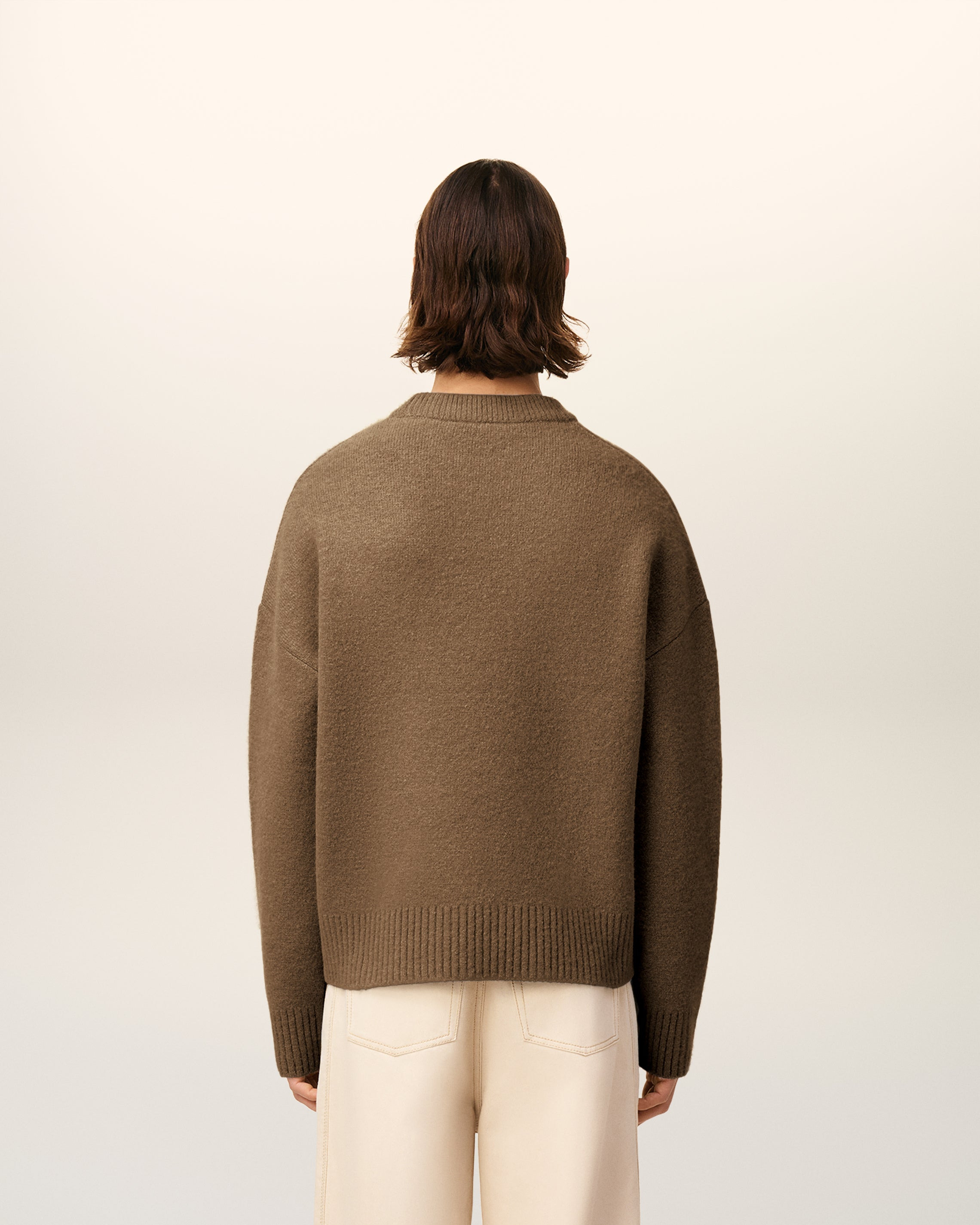 BROWN ALPACA AMI DE COEUR CREWNECK SWEATER - 5