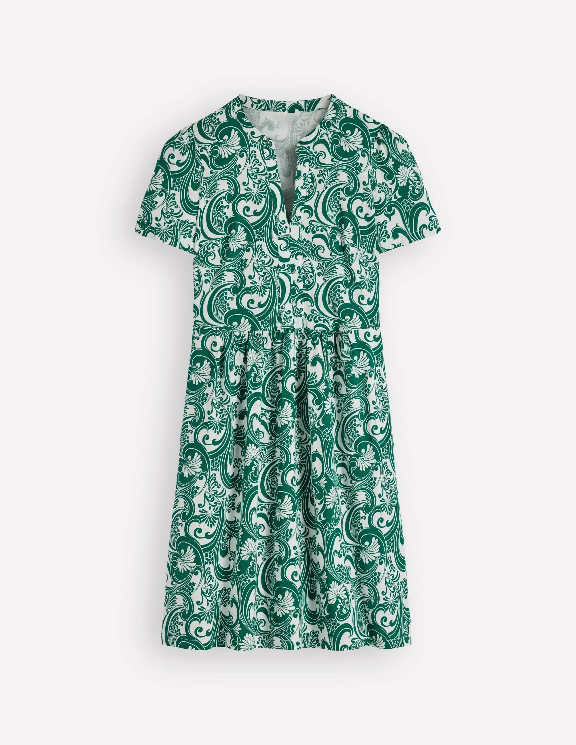 Naomi Short Sleeve Dress-Jewel Green, Foliage Whirl - 1