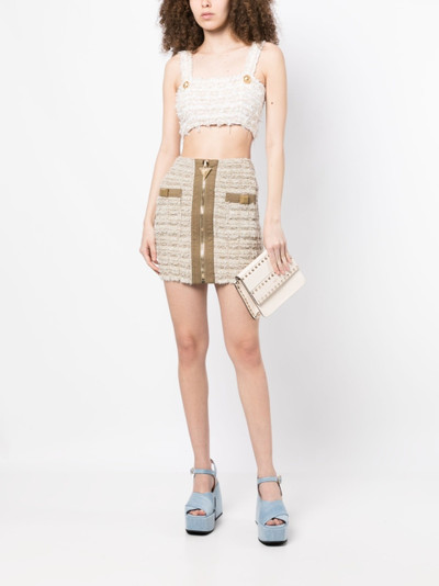 Balmain zip-detail tweed mini skirt outlook