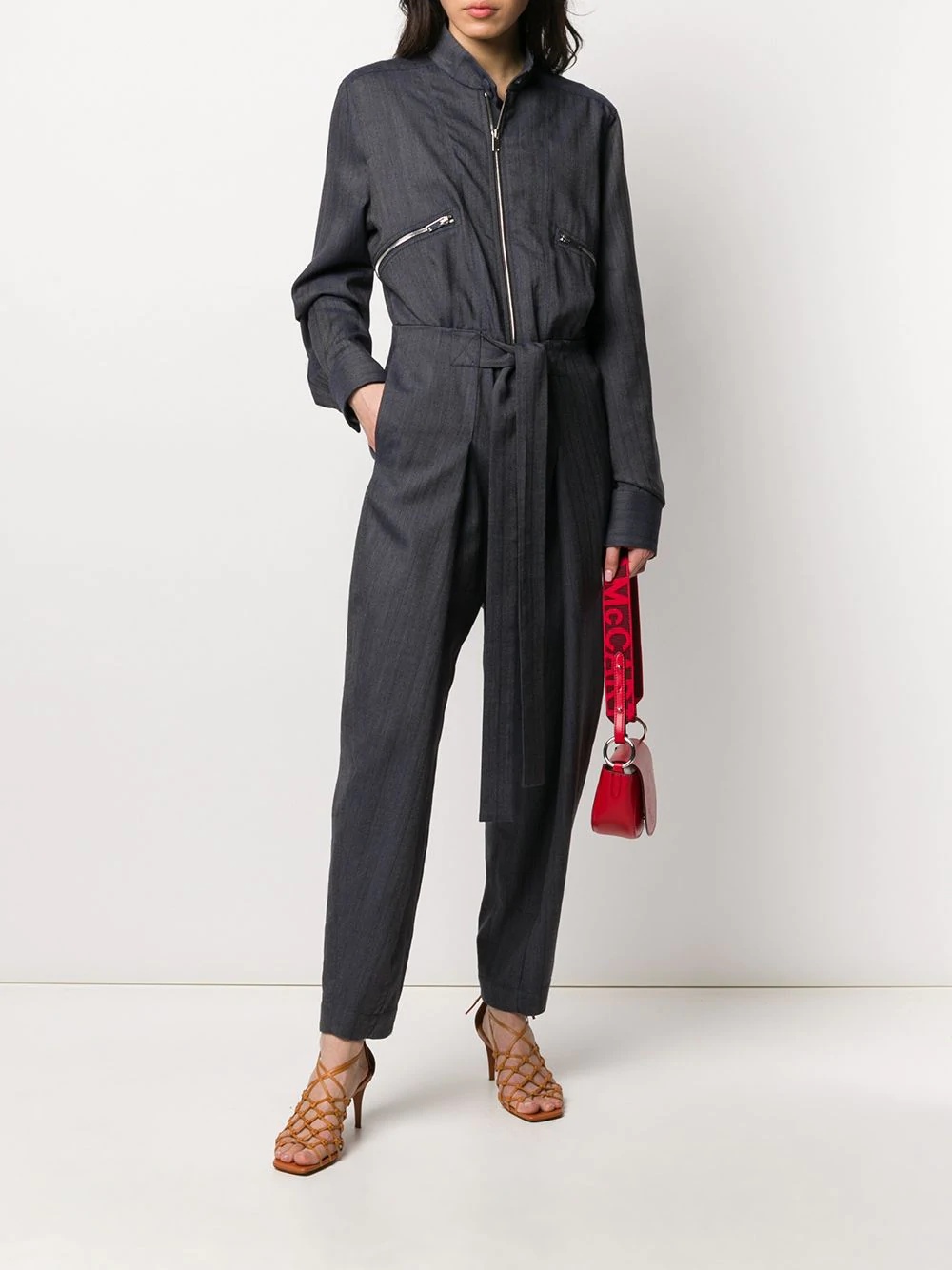 tie-waist zipped denim jumpsuit - 2