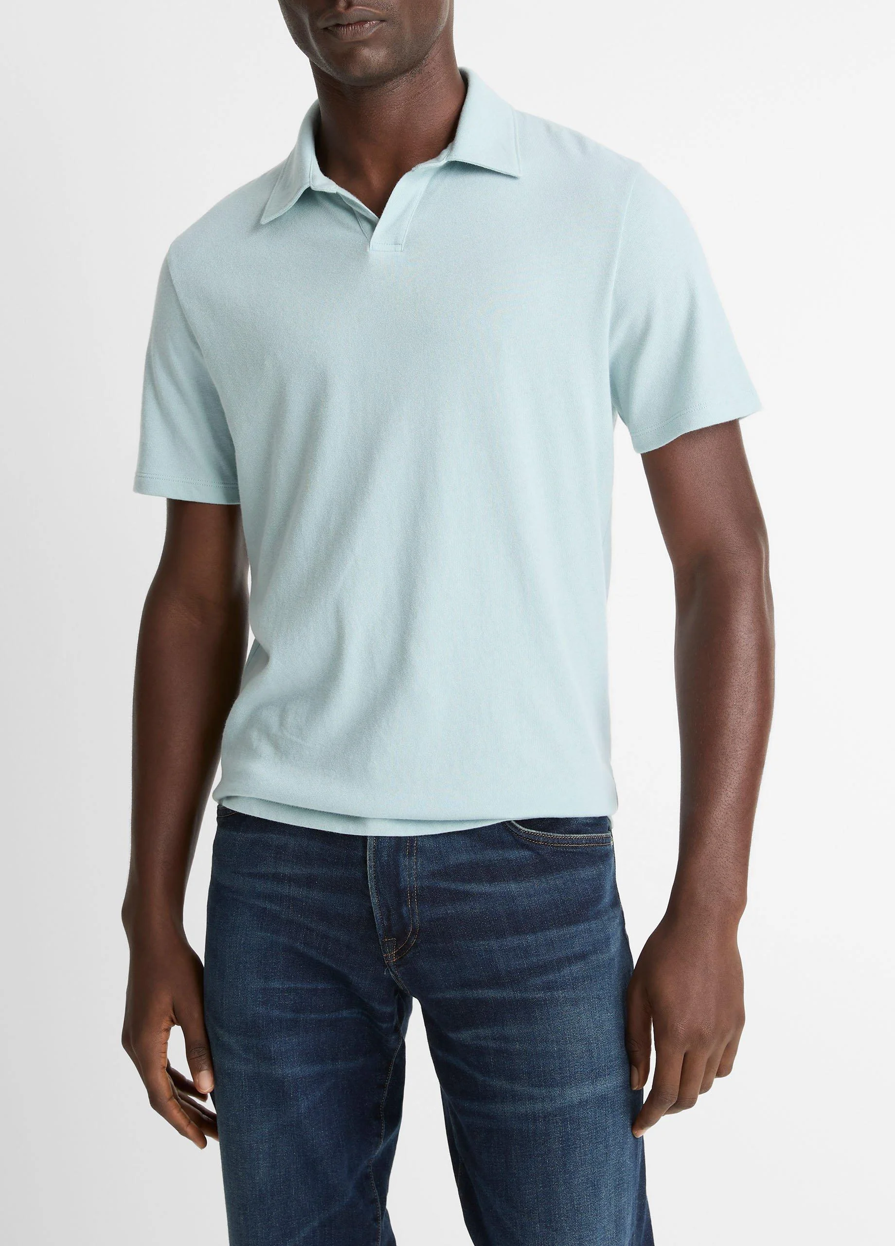 Cotton Johnny-Collar Polo Shirt - 1