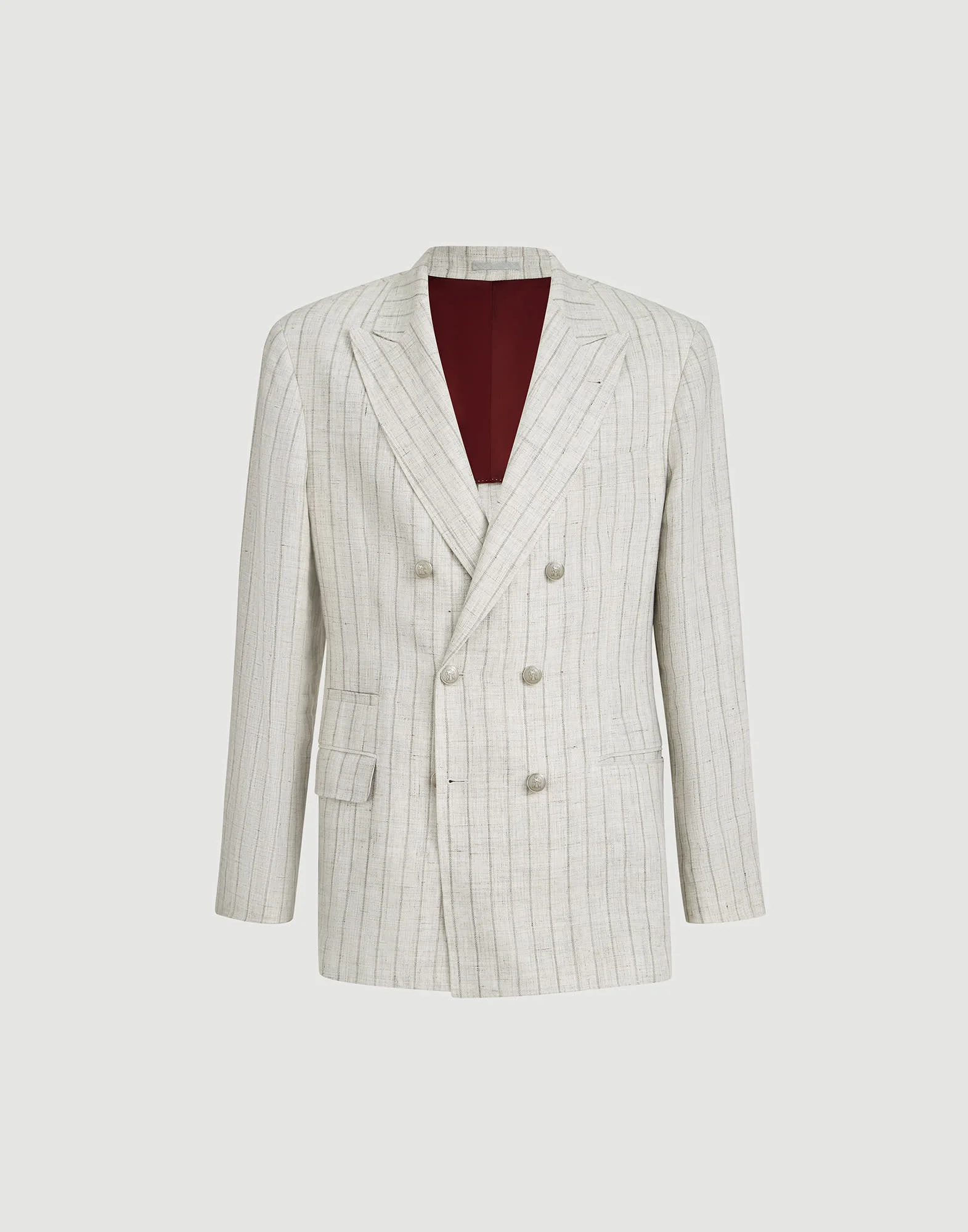 Chalk stripe linen twill one-and-a-half breasted deconstructed blazer with metal buttons - 1