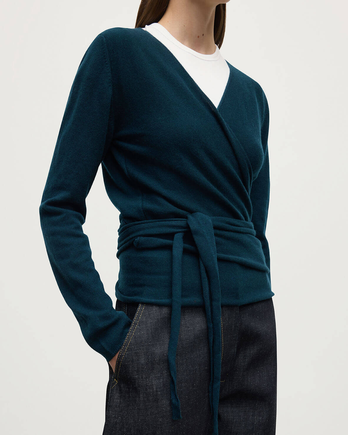 Ballet Wrap Green Cashmere Cardigan - 5