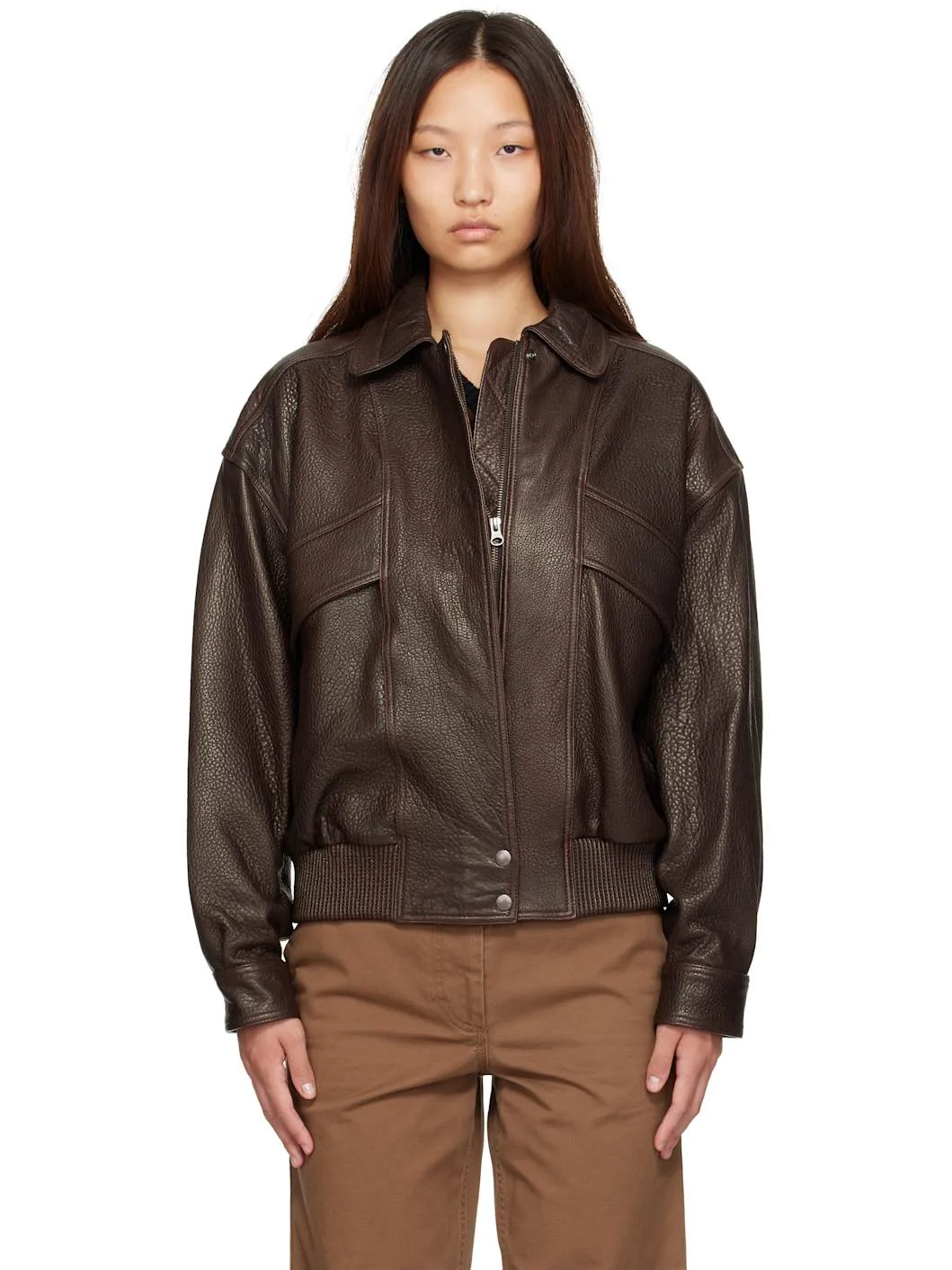 Brown Lambskin Bomber Jacket - 1