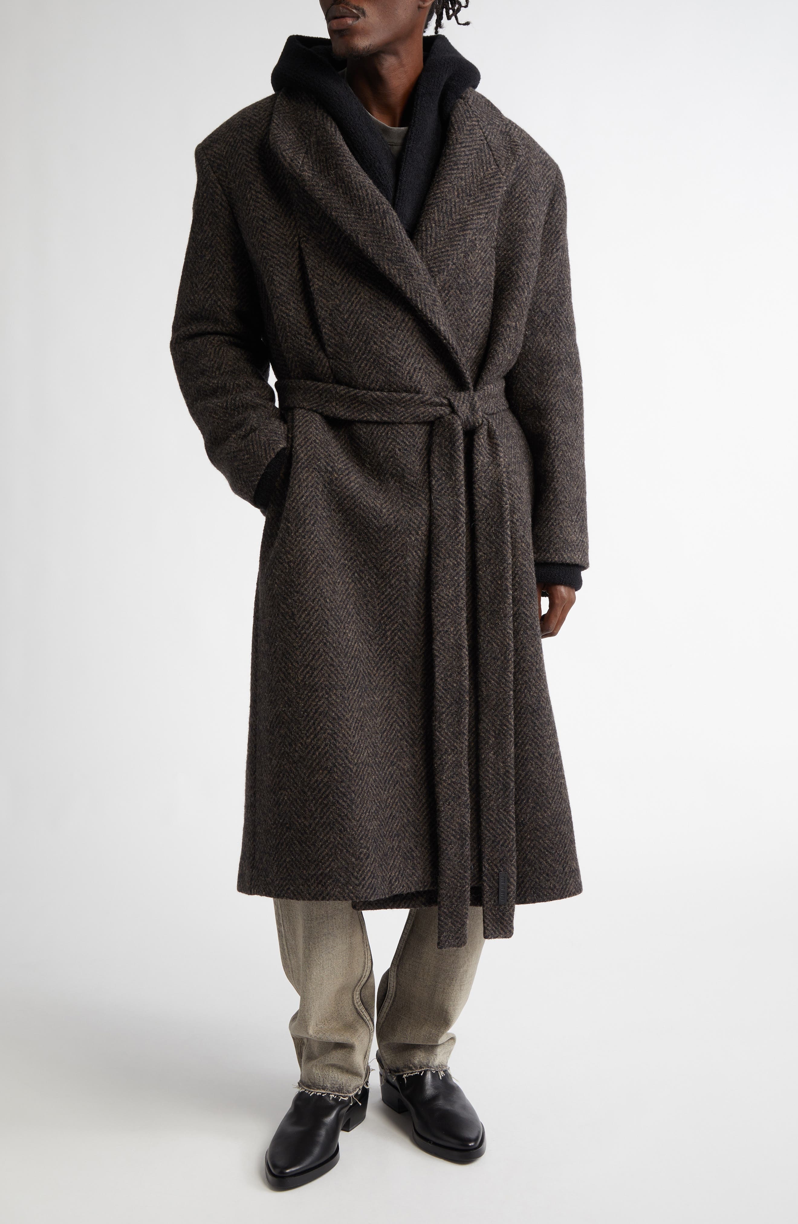Fear of God Herringbone Belted Virgin Wool Coat in Mocha at Nordstrom - 2