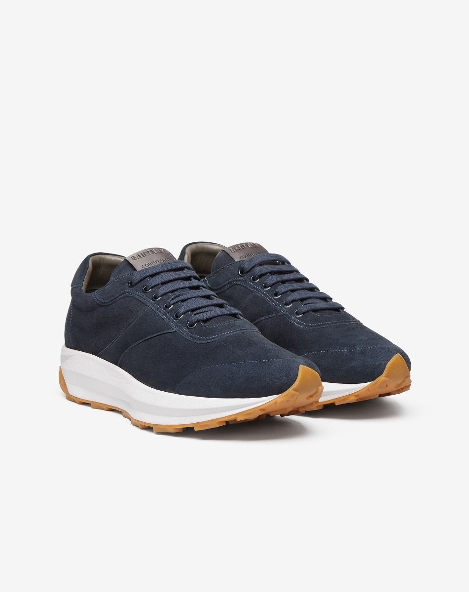 Navy blue suede running shoes - 3