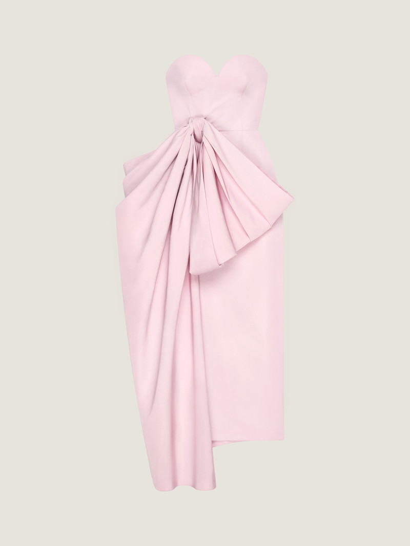EVENING BUSTIER DRESS IN POLYFAILLE WITH BOW DETAIL 1