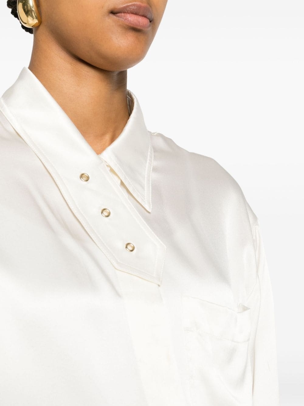 asymmetric placket silk shirt - 5