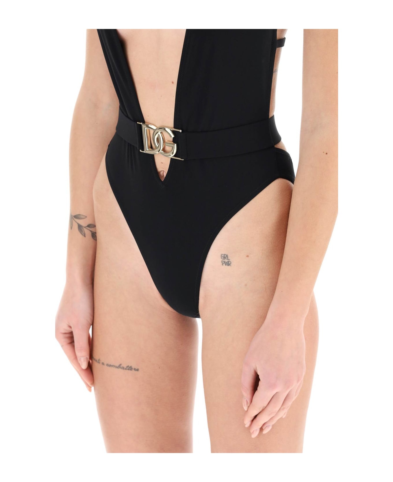 Plunging Neckline Belted Swimsuit - 4