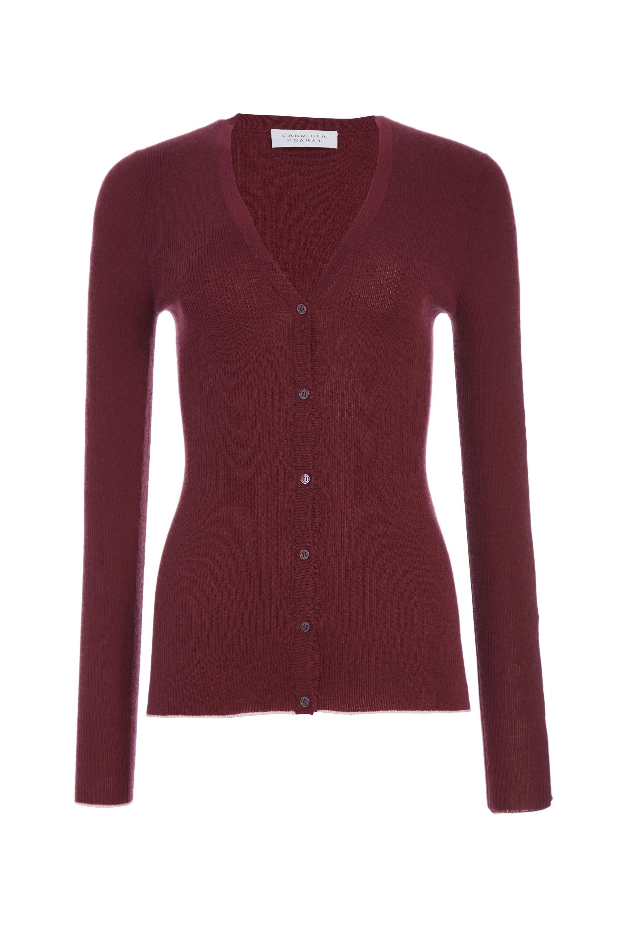 Addison Cardigan in Bordeaux Silk Cashmere - 1