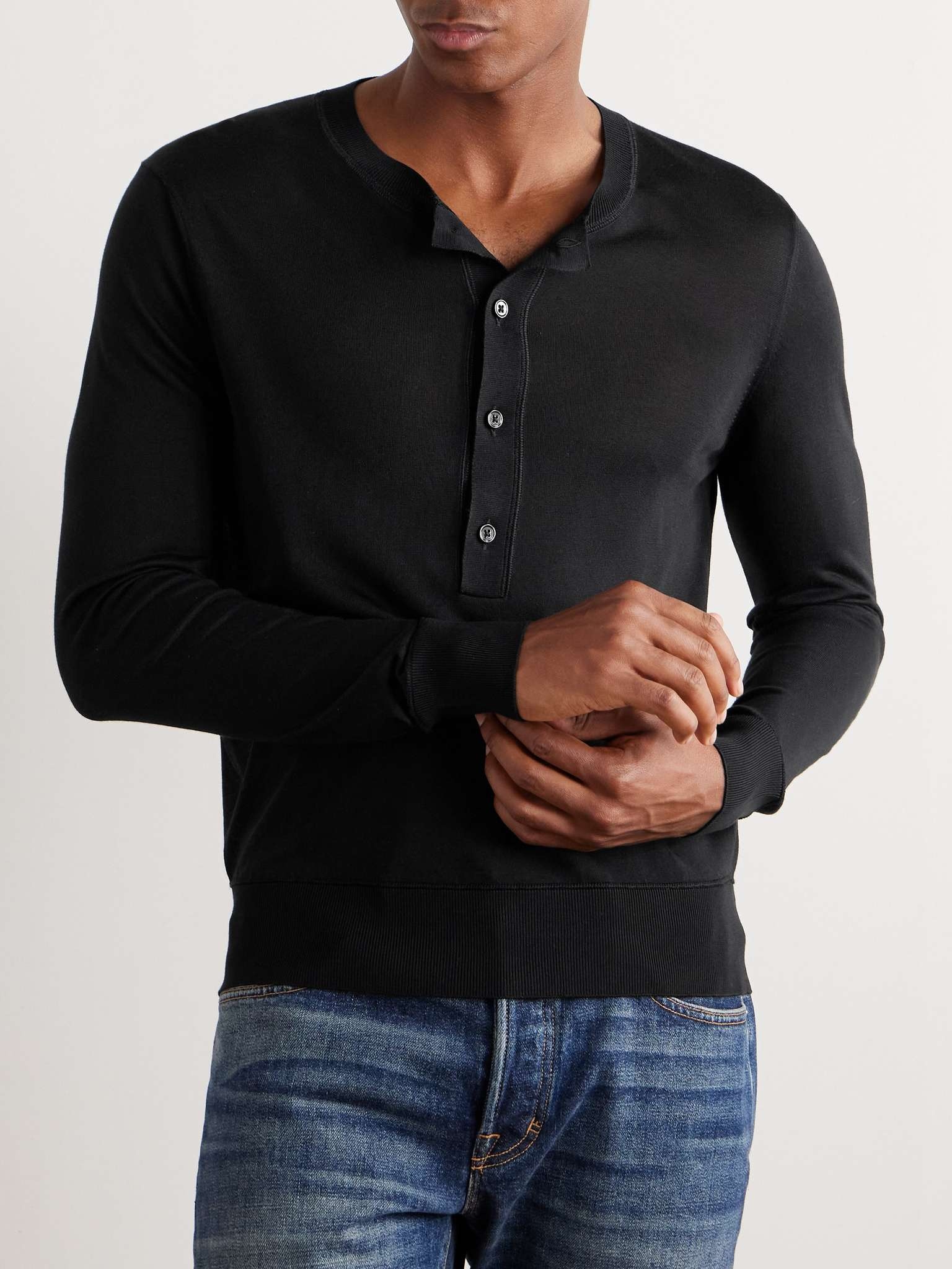 Slim-Fit Silk-Blend Henley T-Shirt - 3