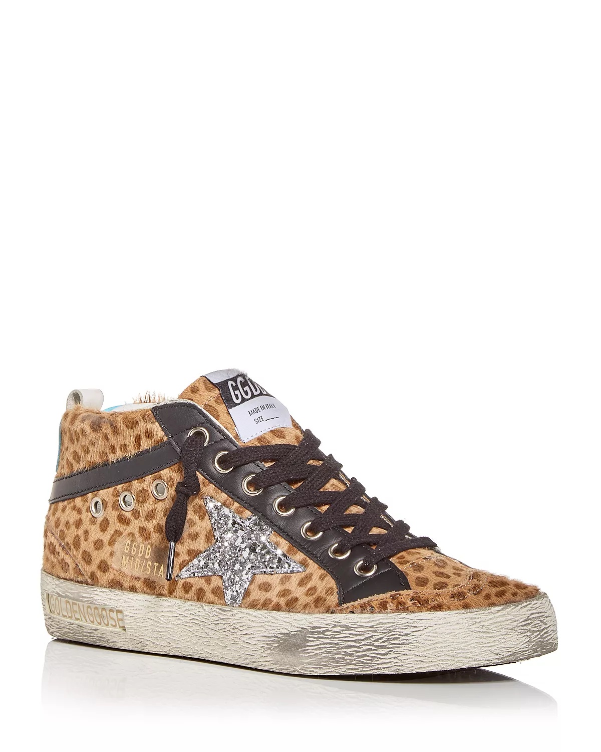 Women's Mid Star Giraffe Print Real Calf Hair Mid Top Sneakers - 1