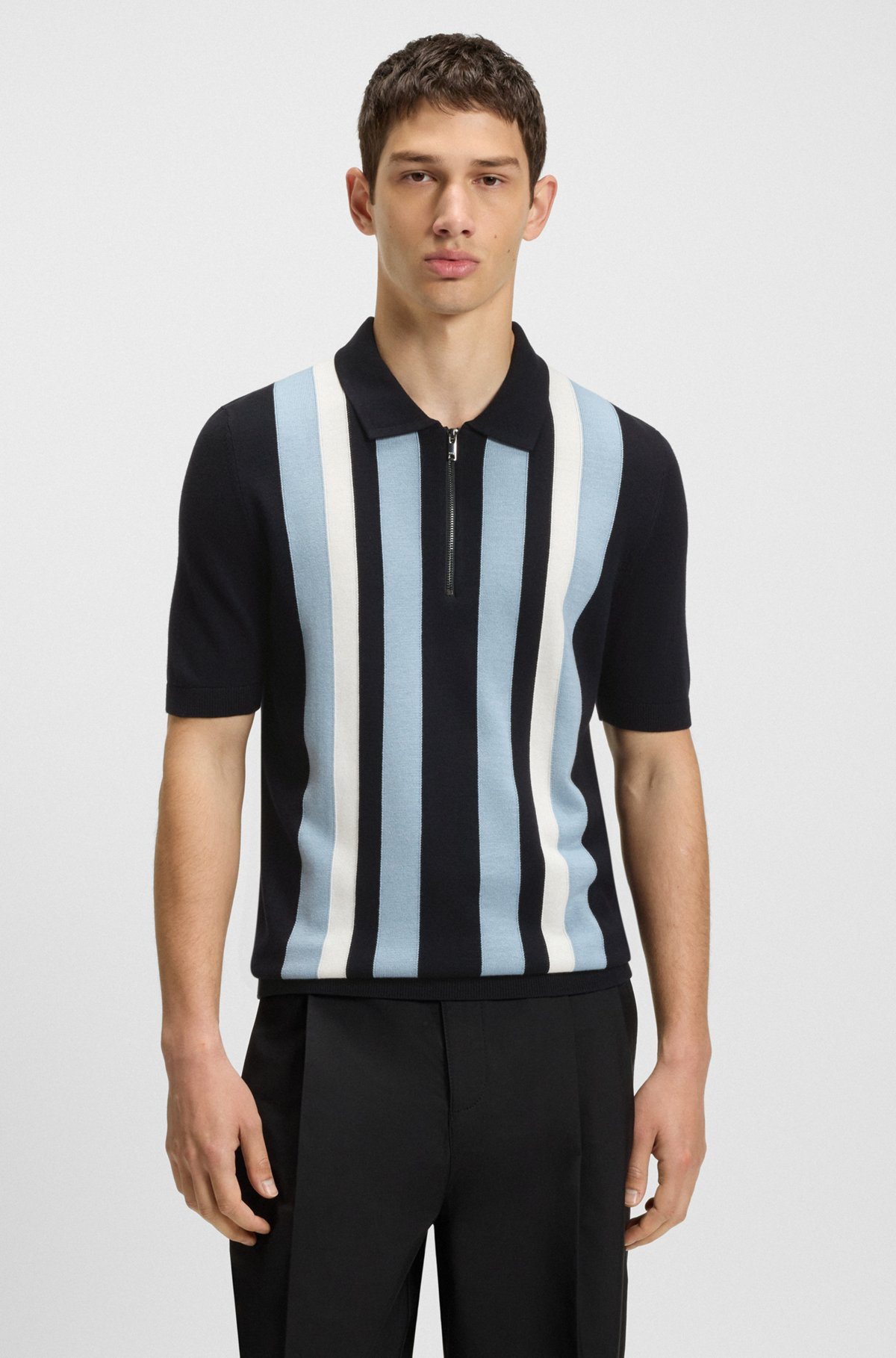 ZIP-NECK POLO SWEATER WITH VERTICAL STRIPES - 2